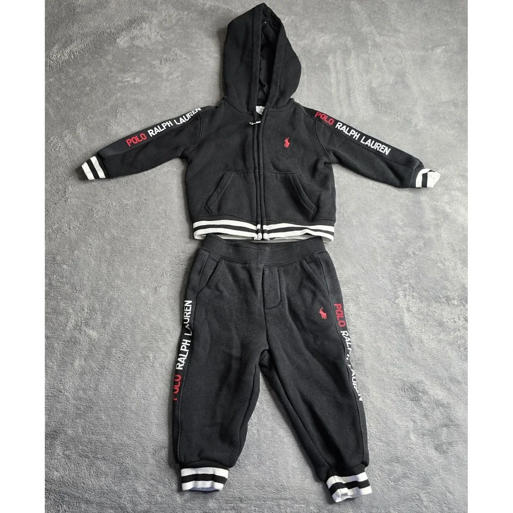 Polo Ralph Lauren Jogger Suit Full Zip Hoodie Kids Size 12 Months 2 Piece Black